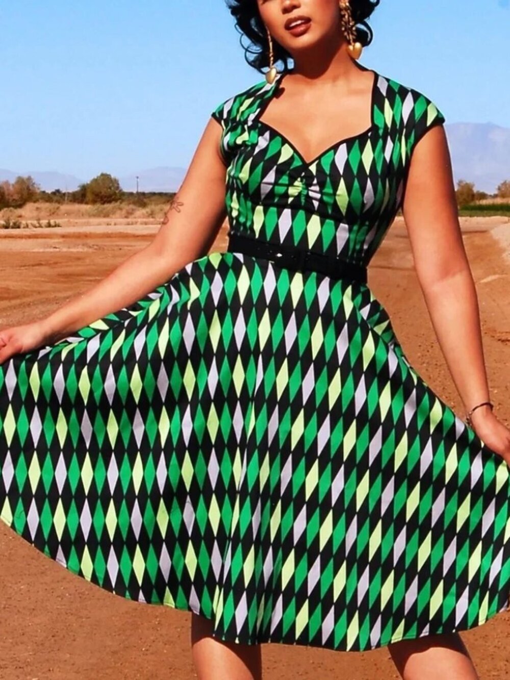 Pinup Couture Green House Harlequin Heidi PUG HP Slytherin Swing Dress NWT Med